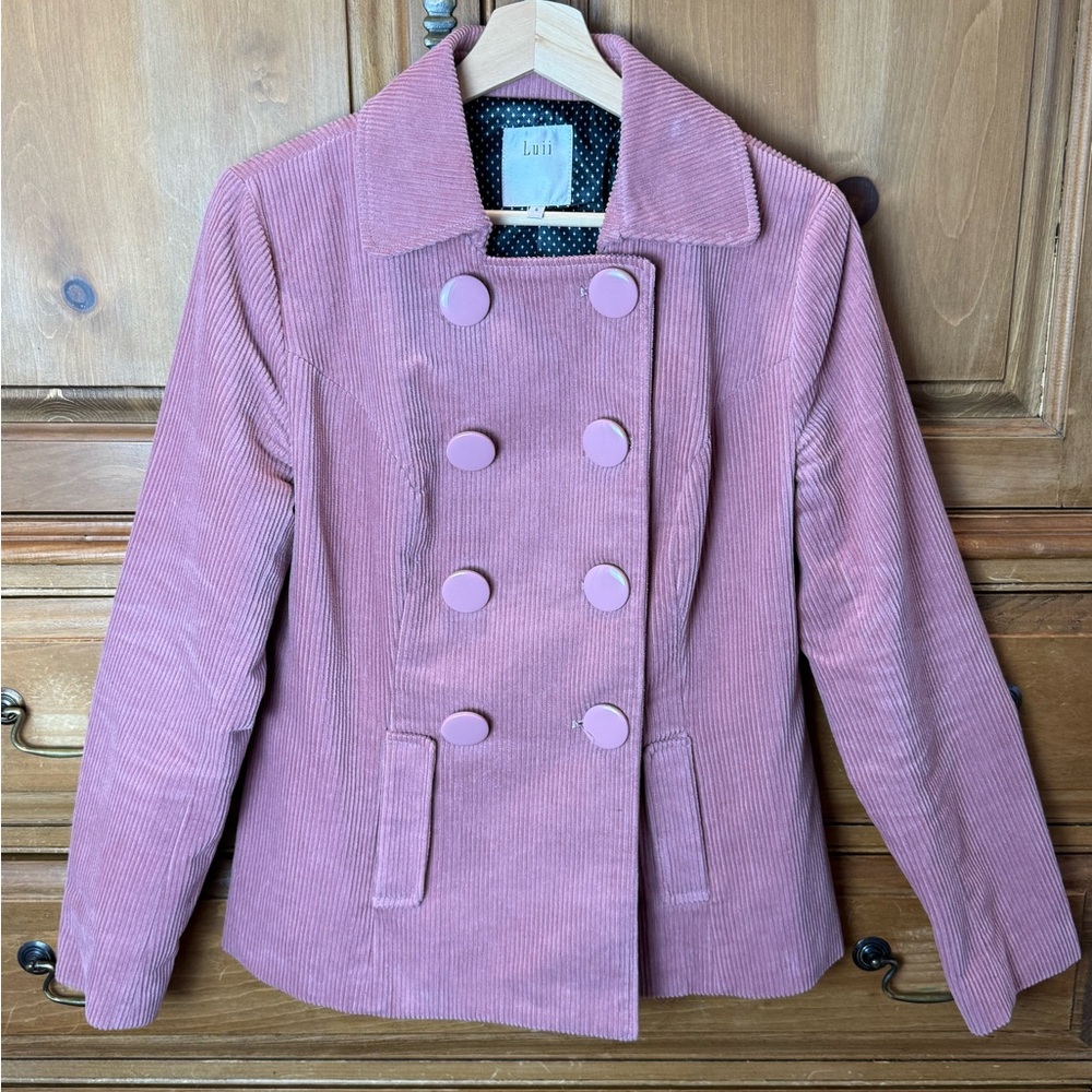 Luii Mauve Corduroy Double-Breasted Pea Coat